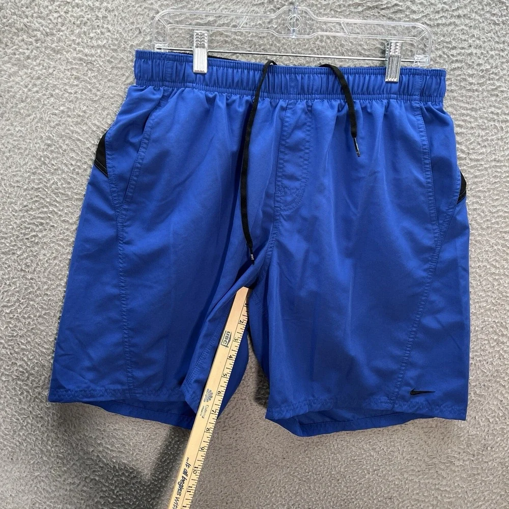 Nike Shorts Mens Large Blue Black‎ Swim Trunks Surfer Skater Small Swoosh Y2K